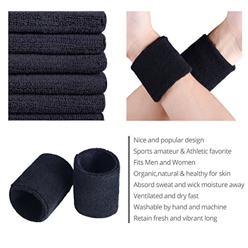 HBY 4 Pairs Athletic Thick Cotton Wristband Sweatband for Sports