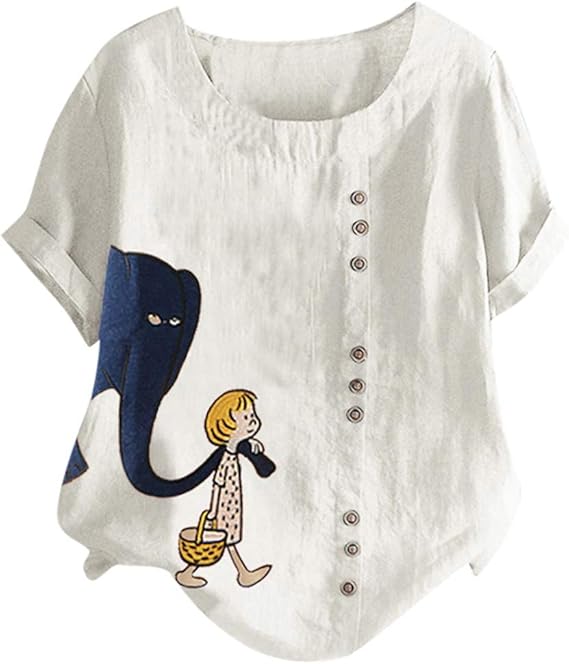 Amazon Co Jp Aguleaph レディース Tシャツ おおきいサイズ 半袖 丸首 少女 ねこ 魚 花柄 トップス 学生 洋服 お出かけ ワイシャツ 流行り ブラウス 快適な 軽い 柔らかい かっこいい カジュアル シンプル オシャレ 春夏秋 服 ファッション小物