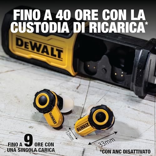 DEWALT - Jobsite Pro X2 ANC Fully Wireless Bluetooth Earbuds, Work Earbuds with Noise Reduction up to 38dB, Rotation Controls, 10 Hours Runtime (More than 40 with the