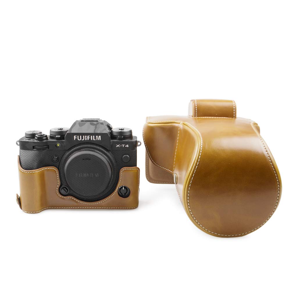 MUZIRI KINOKOO Camera Case for Fuji X-T4 and 16-80mm/18-55mm/18-135mm/10-24mm/16-50mm Lens, Fujifilm X-T4 Protective Case with Shoulder Strap and Storage Bag-Brown