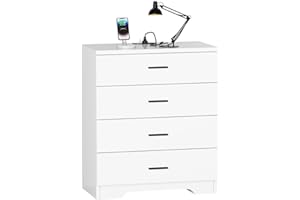FJTJBSI Dresser with Power Outlets Wooden 4 Drawer Dresser with USB and Type C Port Chest of Drawers for Bedroom Tall White Dresser Storage for Living Room Hallway Closet