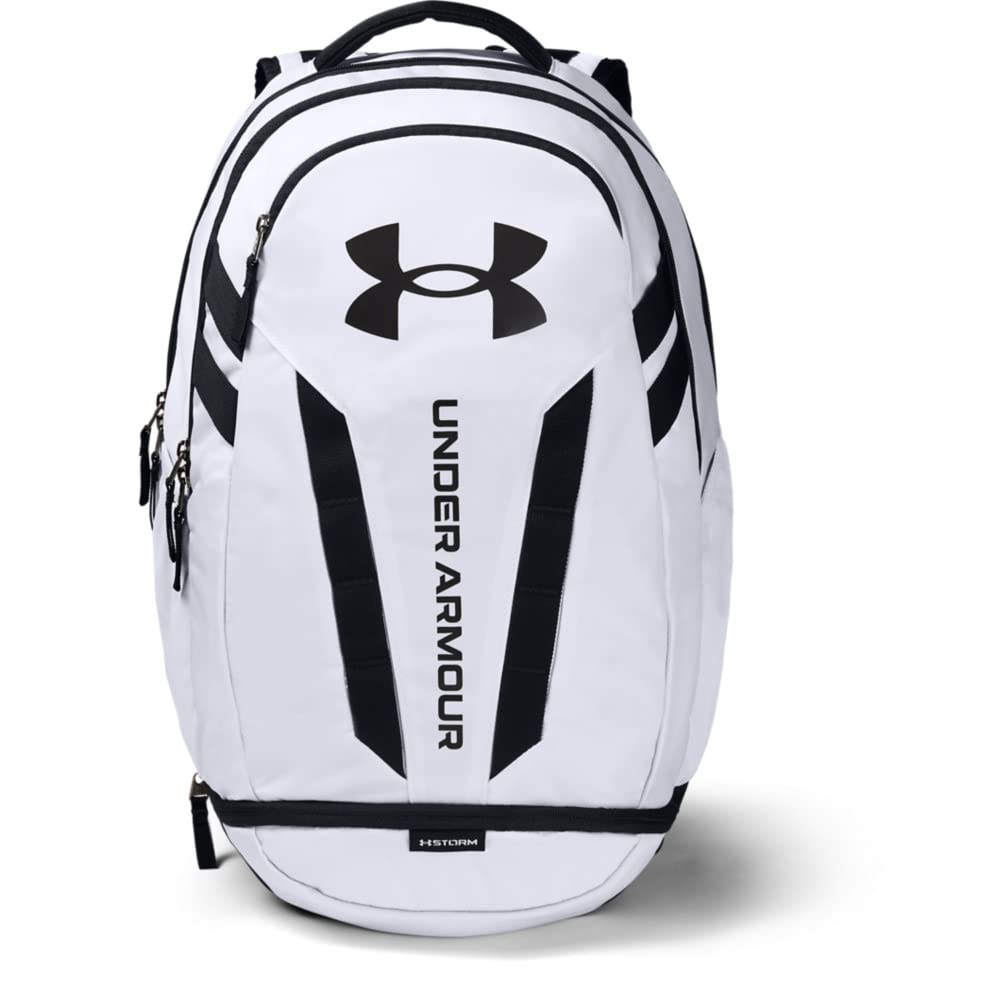 Under Armour Unisex Adults Hustle 5.0 Backpack, White/Black/Black (100), One Size