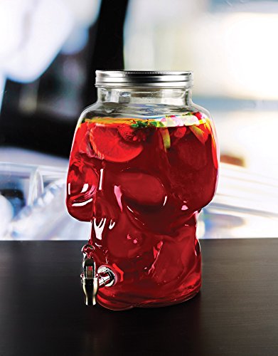 Circleware Skull Face Beverage Dispenser, Sun Tea Jar with Spigot, Fun Party Entertainment Glassware Drink Water Pitcher for Juice, Wine, Kombucha and Cold Drinks, Huge 2.1 Gallon, Clear