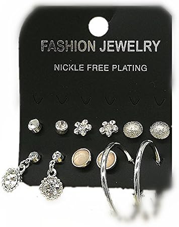 Simple plum blossom style and half dome stud silver plating 6 Pairs earring sets