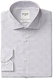 Ben Sherman Men's Slim Fit Dobby Windowpane Spread Collar Dress Shirt, Black, 16.5