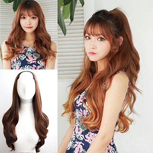 New Summer Type Half Caps Wig Long Curly Hair Fluffy Women Girls