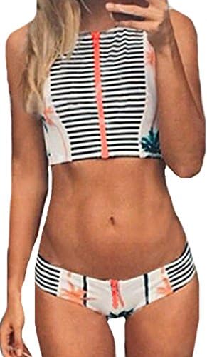 Ubling Womens Coconut Tree Printed Bikini Set Halter Swimsuit XS Low-waist