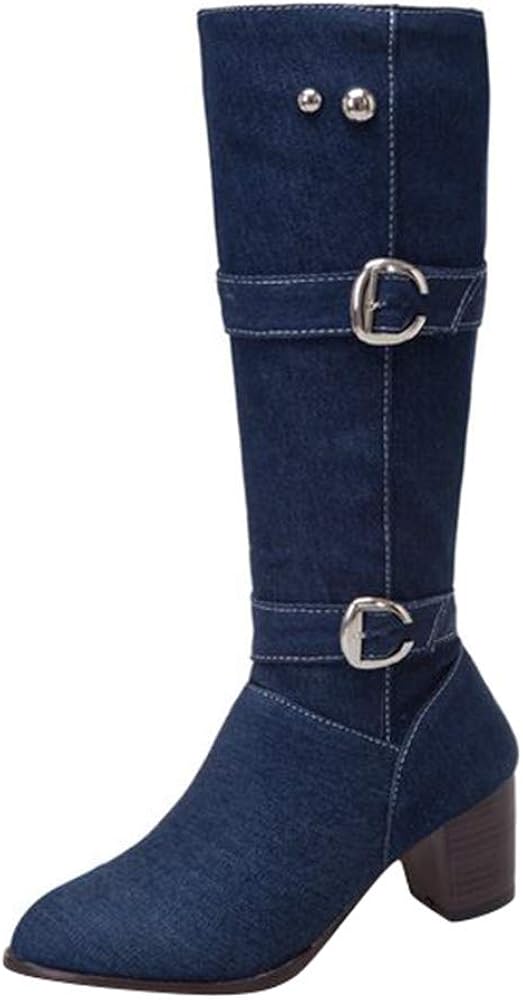 ladies blue knee high boots