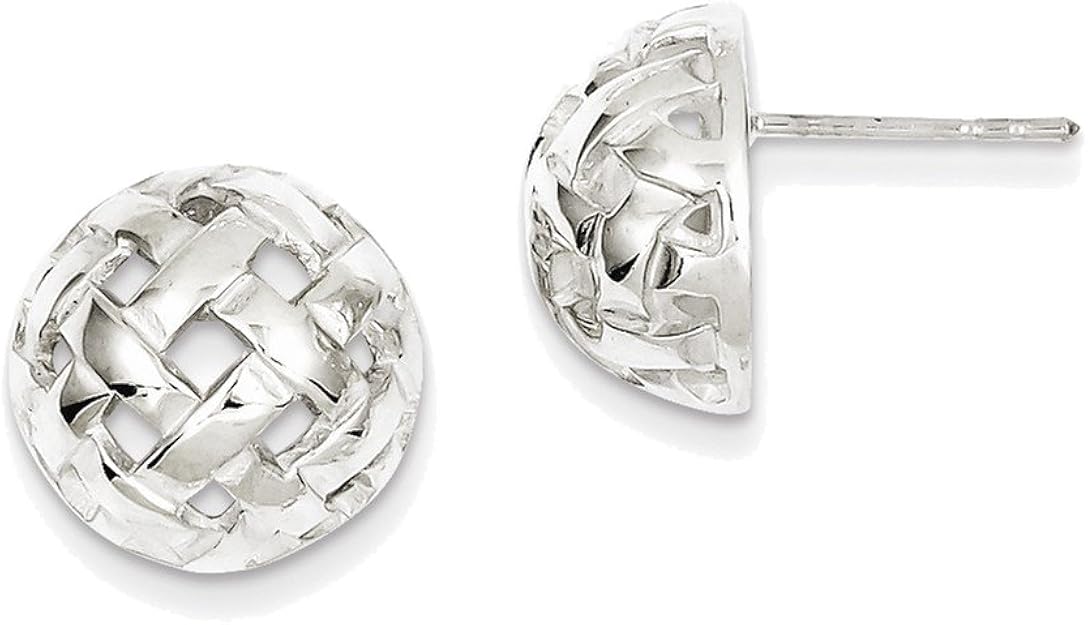 925 Sterling Silver Basket Weave Half Ball Earrings 14mm