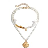 YURAOER Summer Beach Shell Necklace for Women - Bohemian Seashell Starfish Conch Turtle Charms Choker Necklace Holiday Beach Surfer Jewelry