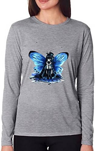 HANGTIANKEJI Art Butterflies Painting Poly Performance Solid Jogging Long Sleeve Women T-shirt Size M