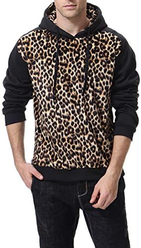 Musnow Hooded Leopard Print Hoodies Pullover Long Sleeves Gentleman Sweatshirt Casual