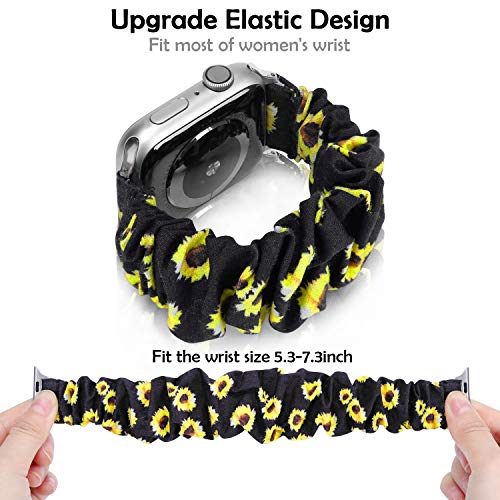 Huishang Scrunchie Watch Band Compatible for Apple Watch Band 38mm 42mm 40mm 44mm, Soft Pattern Replacement Wristband Women Compatible with iWatch Apple Watch Series 5 4 3 2 1(Sunflower,38/40mm)