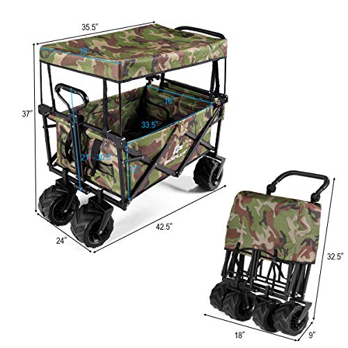 Goplus Collapsible Folding Wagon Cart, Utility Garden Cart Collapsible Outdoor Trolley with Sun/Rain Shade, Push Bar for Shopping, Beach, Lawn, Sports Goplus Collapsible Folding Wagon Cart, Utility Garden Cart Collapsible Outdoor Trolley with Sun/Rain Shade, Push Bar for Shopping, Beach, Lawn, Sports