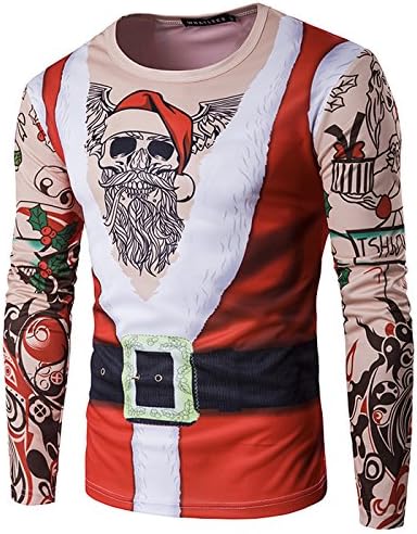 KASST Men's Christmas Suit Long-Sleeve T-shirt with Tattoos Top (XL)