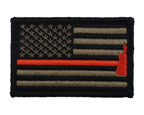 Firefighter Axe US Flag Thin Red Line Hook and Loop Morale Patch United States (Coyote and Black)