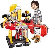 CHSSQ 100 Pieces Kids Construction Toy Workbench for Toddlers Kids Power Workbench Construction Tool Bench Set，Toy Work Shop Tools Workbench