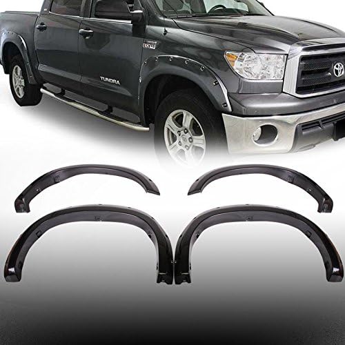 4pcs Front and Rear Texured Black Aftermarket Pocket Riveted Style ABS Plastic Fender Flares for 2007-2013 Toyota Tundra Fleetside Bed