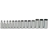 Wright Tool 355 3/8" Drive 6-Point Deep Metric Socket Set, 14-Piece | Sizes 6&ndash;19 mm, Chrome Finish, with Rails &amp; Clips Made in USA