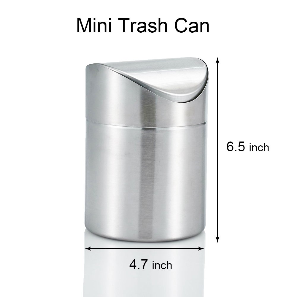 Amteker Mini Countertop Trash Can, Brushed Stainless Steel Table Desk Trash, Swing Top Trash Bin 1.5 L / 0.40 Gal