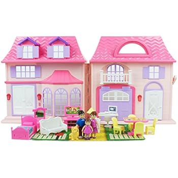Boley Pretend Play American Doll House Toy Playset - 21-Piece Portable Dollhouse, a Perfect Toddler Girls and Kids' Toy with Family, Pets, Kitchen Accessories, Lights and Sound Doorbell and More!