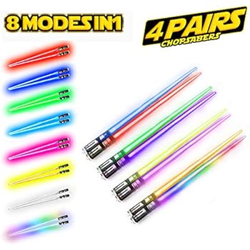 LIGHTSABER CHOPSTICKS LIGHT UP STAR WARS LED Glowing Light Saber Chop Sticks REUSABLE Sushi Lightup Sabers 8 COLORS MODES 4 Pairs