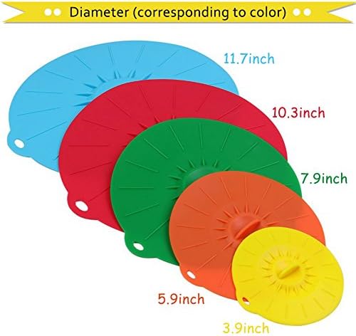 Silicone Lids Bowl Pans Cup Food Covers Flat Best Suction Lid Reusable Safe Heat-Resistant for Red,Orange,Yellow,Blue,Green