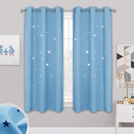Nicetown Star Patterned Blackout Curtains Baby Blue Starry Night