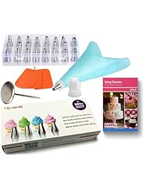 Cake Decorating Tips Set - the ONLY Cake Decorating Supplies Set with BONUS Reusable Pastry Bag - 3x Cake Leveler - Cake Flowers Nail & Storage Case. Professional Stainless Steel Cake Icing Tips Kit