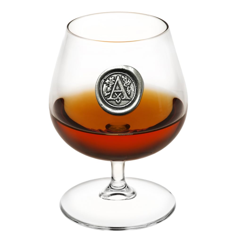 English Pewter Company 14.5oz Brandy Cognac Snifter Glass with Monogram Initial - Personalised Gift with Your Choice of Initial (A) [MON201]