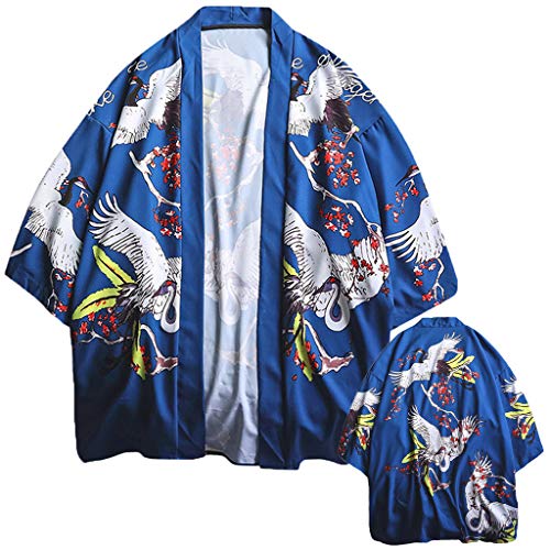 Men Japanese Yukata Coat Kimono Outwear Vintage Casual Top Black Dragon