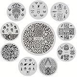 NICOLE DIARY 10Pcs Nail Art Stamp Template Animal Image Plate Kits Stainless Steel Circular Nail Stamping Plates NDP001-010
