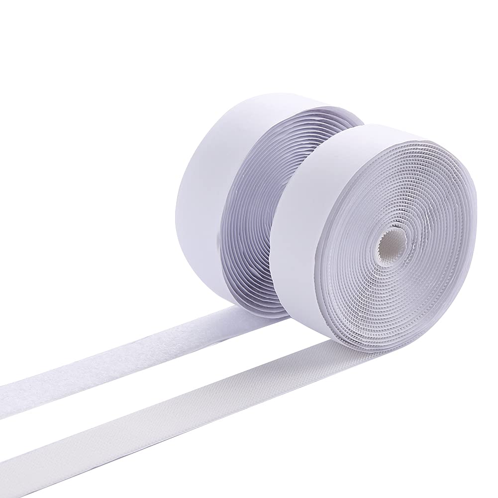 MYUREN 1 Inch Hook and Loop Adhesive Tape White Self-Adhesive Fasteners Mounting Tape for Home School Office Car and Crafting Organization (5 Yards)