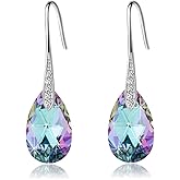 Austrian Crystal Teardrop Dangle Earrings for Women Drop Hook Earring 14K Rose Gold Plated Hypoallergenic Jewelry