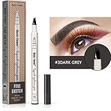Vanelc Microblading Tattoo Eyebrow Pen with Four Tips,Waterproof Ink Gel Tint Drawing Eyebrow Pencil,Long Lasting Smudge-Proof Natural Hair-Like Defined Brows All Day (Dark Grey)