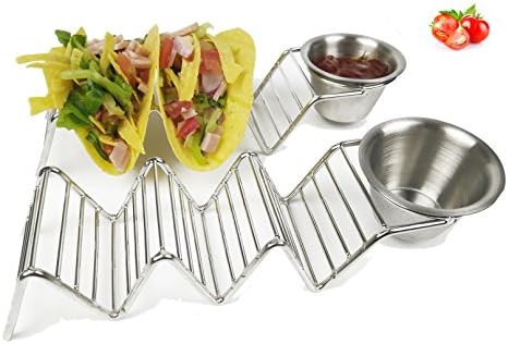 HapWay Taco Holder with Sauce Guacamole Cup, 2 Pack Stainless Steel Taco Stand Mexican Food Taco Rack Shells Hold 3 Hard or Soft Shell Tacos