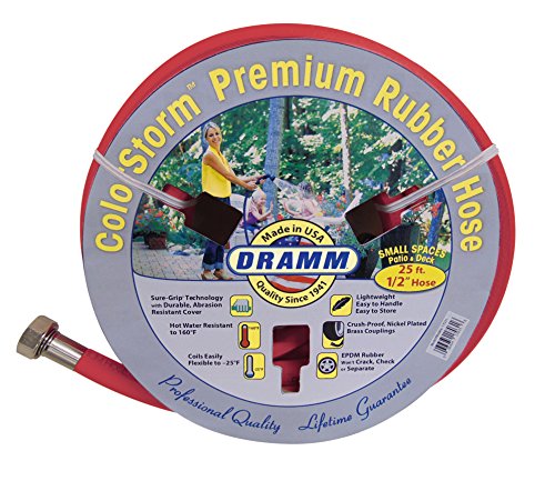 Dramm 17031 ColorStorm Premium Rubber Garden Hose, 1/2" x25', Red