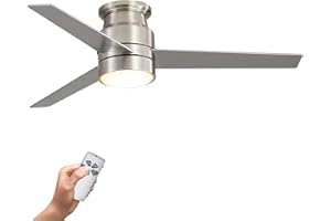 warmiplanet Flush Mount Ceiling Fan with Lights Remote Control, 52-Inch, Brushed Nickel(3-Blades)(Renewed)