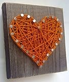 Sweet and small rustic orange string art wooden heart block for Father's Day - A unique gift for a new Baby, Wedding, Anniversary, Birthday, Valentine's Day, and Christmas gift.