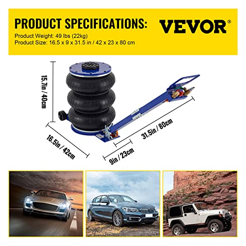 VEVOR Air Jack, 5 Ton/11000 lbs Triple Bag Air Jack, Air Bag Jack Lift