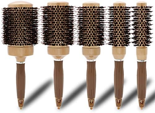 Nano Ceramic & Ionic Bristles Round Barrel Hair Brush Round Thermal Brush Hair Styling Blow Straightening Curling Brush (Gold)
