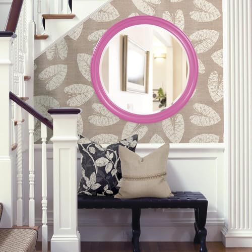 Howard Elliott George Round Glossy Hot Pink Wall Mirror, Bevelled Vintage Hanging Wood Framed Vanity Mirrors for Home Decor, Living Room, Bathroom, Bedroom, or Hallway, 36 Inch Round