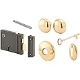 Prime-Line E 2478 Horizontal Trim Lock Set, 3-3/8 In. Backset, Black Housing w/Brass Plated Knobs (1 Set)