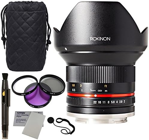 Rokinon 12mm F2.0 NCS CS Ultra Wide Angle Fixed Lens for Olympus and Panasonic Micro 4/3 Mount Digital Cameras (RK12M-MFT), Polaroid Filter Kit, Polaroid Lens Cap Strap and Accessory Bundle