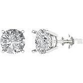 14K White Gold Plated 925 Sterling Silver Push Back Dainty Stud Earrings for Women - 3 cttw Round Cut Moissanite