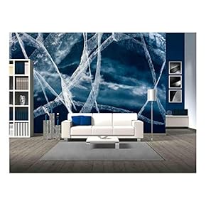 Network of Cracks in Thick Solid Layer of Ice of a Frozen Lake Due to Stress Caused by Temperature Changes. - Removable Wall Mural | Self-Adhesive Large Wallpaper - 66x96 inches
