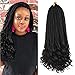 3S Wavy Ends Box Braids Crochet Braiding Hair Extensions Black Color Synthetic Goddess Box Braids With Free Curly End Crochet Braids For Woman Girls 22strands/pack(18inch,1B)