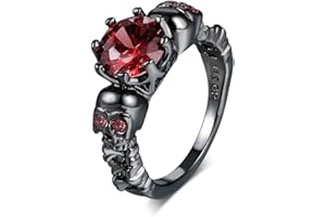 QOBEBOTA Halloween Jewelry Black Gold Skull Ring Red/Purple Cubic Zirconia Ring Vampire Ring emo Ring Halloween Gifts Skeleton Jewelry Goth Rings for Women