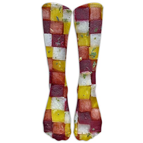Watermelon Jicama And Beet Mosaic Salad Unisex Sport Protective Elastic Stocking Crew Knee High Tube Socks