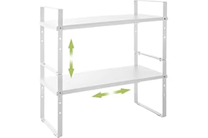 Across-Star Expandable Cabinet Shelf Organizer Rack, Stackable Kitchen Counter Storage Shelves Stand, Adjustable Height Pantr